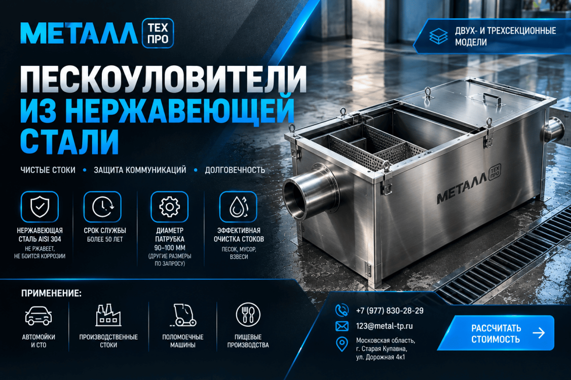 Пескоуловители из нержавейки - для канализации, автомоек и очистных сооружений